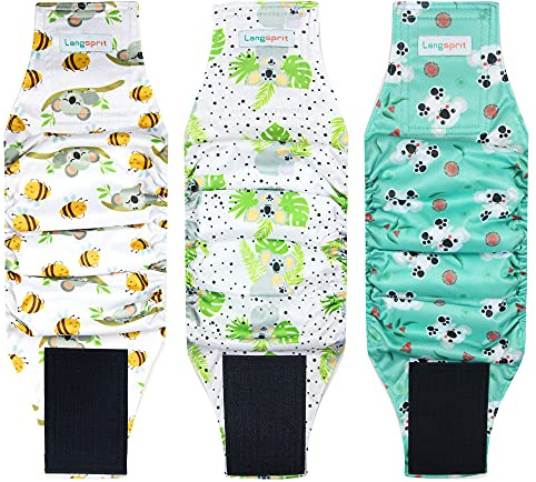 Langsprit Rüdenwindeln, hochabsorbierende Windeln für männliche Hunde, waschbar, Wiederverwendbare Windeln für kleine Hunde und Welpen, Koala, Größe S, 3 Stück