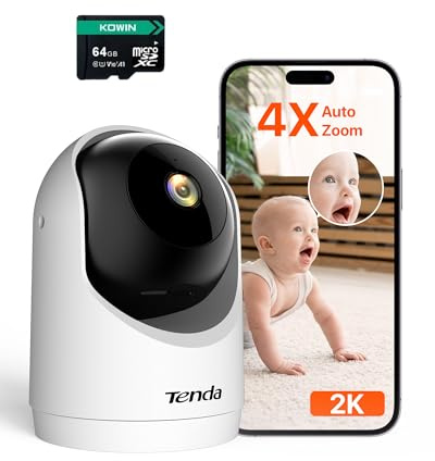 Tenda CP3V3.0 Cámara WiFi Vigilancia Interior 3MP Cámaras de Seguridad Domo, Visión Nocturna, Detección de Movimiento, Audio Bidireccional, Wi-Fi 6 Camara Vigilancia para Bebe, con 64GB SD Tarjeta