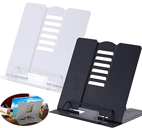 2 Stück Leseständer Metall, Leseständer Kochbuchhalter 6 Stufen Verstellbar Kochbuchhalter Bücherständer Leseständer Kochbuchhalter für Rezept, Lehrbuch, Dokument, Musikbuch (Schwarz+Weiß)