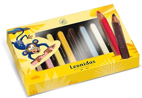 Leonidas Matite per matite al cioccolato al latte belga per bambini (8 matite in confezione regalo) - Cioccolatini al latte fantasia divertenti | Burro di cacao puro, senza olio di palma | Regalo