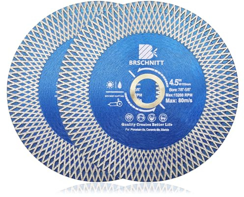 Diamond Porcelain Tile Cutting Disc - BRSCHNITT 2pcs 115mm Super Thin Diamond Cutting Grinding Disc with X Teeth Arbor 7/8“-5/8“ for Ceramic Tiles,Granite,Marble