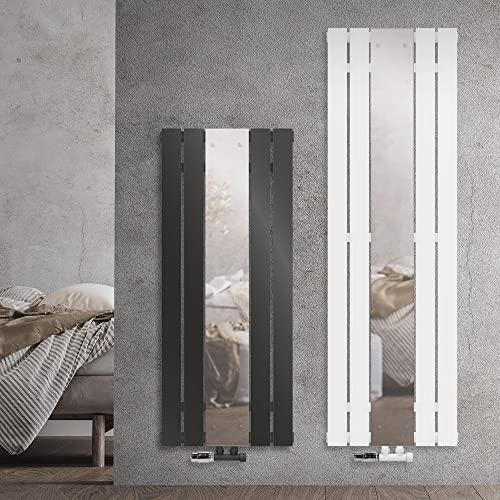 ML-Design Radiateur de Salle de Bain avec Miroir - 1200 x 450 mm - Anthracite - Raccord Central Mural - Forme d'Angle Multiblock - Thermostat - Radiateur à Panneaux Vertical - Kit de Montage Inclus