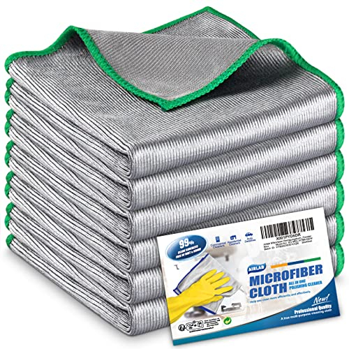 Airlab 6x Magic Glass Cleaning Cloth, Double-Sided Lint Free Microfibre Cleaning Cloth for Polishing Wine Glass, Windows and Mirrors, Streak Free Dish Cloths Kitchen Tea Towels, 30 x 30 cm