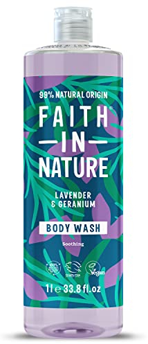 Faith In Nature 1L Natural Lavender & Geranium Body Wash, Nourishing, Vegan and Cruelty Free, No SLS or Parabens