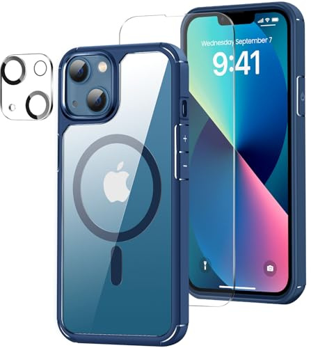 ZZDZZ Magnetic Case Designed for iPhone 13 Mini Case [Compatible with MagSafe] with Screen Protector and Camera Lens Protector Anti Scratch Phone Case (Blue)