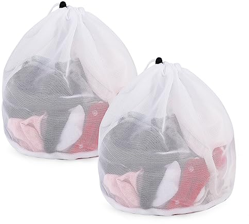 2 Stück Wäschenetz für Waschmaschine, 40 x 50cm Wäschebeutel mit Kordelstopper Feinmaschig Wäschetaschen Wiederverwendbar für Babywäsche Unterwäsche Socken