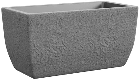Nicoli Petram vaso effetto pietra in resina per esterni ed interni, fioriera autoirrigante con serbatoio integrato, resistente agli agenti atmosferici, ideale per piante grandi - 80x40x40 cm - GRIGIO