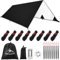 IEE ILULU Toldo de Refugio Camping, 3x3m Tiendas de Campaña, Tarp Impermeable Exterior, Anti-Viento Toldos con 6 Estacas y 6 Cuerdas para Piscina Jardín Pesca Senderismo Mochila (Negro, 3x3m)