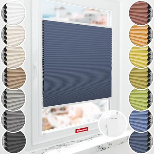 Schuette® Wabenplissee ohne Bohren zum Kleben ● Blackout x Honey ● Arctic Ocean (Dunkelblau) ● 85x100cm (Breite x Höhe) ● Suprafix Klebehalter & Schraubhalter 2in1 ● Bequeme Montage