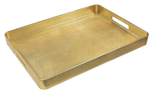 MAONAME Goldfarbenes dekoratives Tablett mit Griffen, Folien-Serviertablett für Ottomane, rechteckige Kaffeetabletts für Wohnzimmer, Badezimmer, 42,4 cm L x 30 cm B x 4,1 cm H