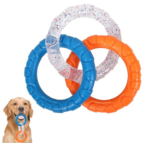 ETIAL Rubber 3-Ring Tug Dog Toy, Indestructible Pull Toy for Training and Teeth Cleaning, Interactive Tug of War Dog Chew Toy for Aggressive Chewers, Outdoor Puppy Ring Toy for Small Medium Large Dogs