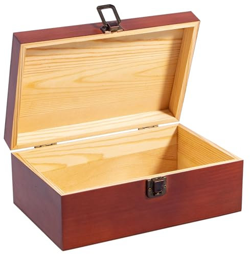 Budesoko Wooden Storage Box with Hinged Lid and Locking Clasp, Wood Box DIY and Gift Chest for Storing Jewelry, Memories and Toys, Wooden Keepsake Craft Boxes 23 x 15 x 9 cm, Brown