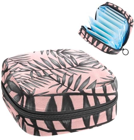 Damenbinden-Aufbewahrungsbeutel für Damen, große Kapazität, Menstruationspad-Tasche, rosa Palme, Menstruationstaschen, Tampon-Sammelhalter, Geldbörse