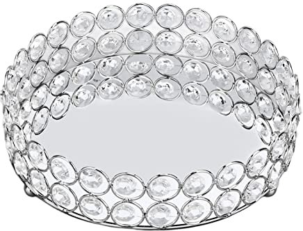 Tomotato Bandeja de Maquillaje Cosmética de Cristal, Bandeja de Tocador Redonda con Espejo de 8 Pulgadas, Bandeja Organizadora de Baratijas de Joyería para Decoración del Baño del Hogar