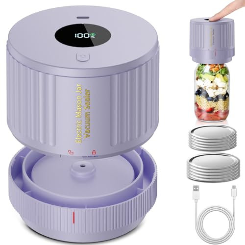 LOVE MOMENT Electric Mason Jar Vacuum Sealer Kit for Wide Mouth and Regular Mouth Mason Jar - Purple
