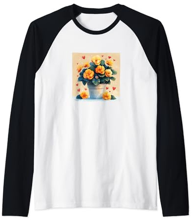 Begonia Plant In Pot Cottagecore Boho Hearts Graphic Raglan Baseball Tee