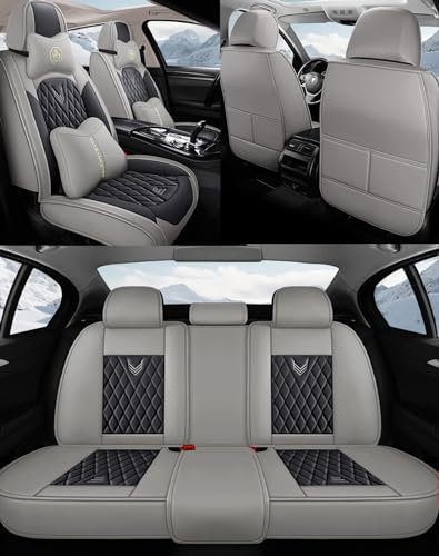 NOBQUA Autositzbezüge Universal Set, Leder Autositzbezug Komplettset, Aus Premium Leder + Einzigartigem Design 5-Sitzer Sitzbezüge (Kompatible Automodelltabelle enthalten)