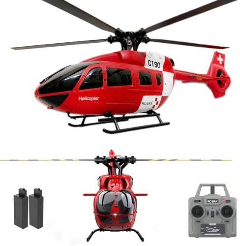 Ssccgym C190 H145 6CH Remote Control Helicopter Aircraft for Adults Experts RC Heli Single Rotor No Ailerons Maintain Altitude Hover/Optical Flow Positioning RTF 335MM (Red 2-Battery)