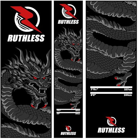 RUTHLESS Alfombrilla de dardos resistente, protector de suelo antideslizante y duradero para dardos de punta de acero y punta suave, diseño de dragón negro.