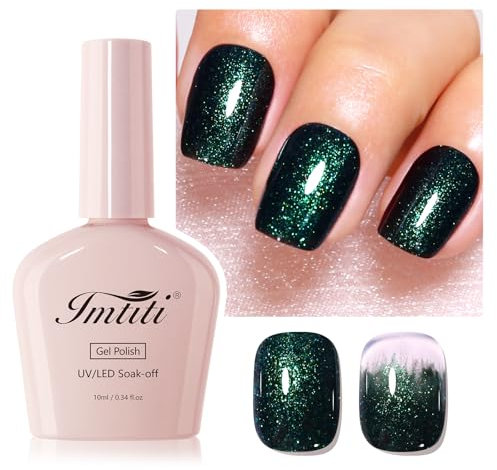 Imtiti Glitter Gel Nail Polish, 1Pcs Dark Night Starlight Green Gel Polish, Sparkle Green Soak Off UV LED Nail Art Starter Manicure Salon DIY at Home for Women (0.34 Fl Oz)