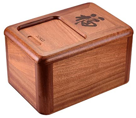 EOTRERANQ Distributeur de riz, récipient de stockage de riz en bois, récipient alimentaire de cuisine scellé, distributeur de céréales avec tasse à mesurer, portes coulissantes à enroulement, for riz,