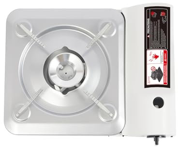 Hornillo de gas con maletín de transporte, 1 foco de gas, para camping, reuniones, 3500 W, color blanco