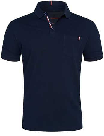 behype. Herren Kurzarm Poloshirt mit Brusttasche Freizeit Polo T-Shirt Männer Polo-Hemd Regular-Fit in Piqué-Qualität RR_MP-371-Navy-XL