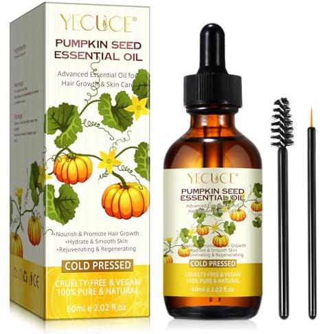 Olio di Semi di Zucca per Capelli e Viso, 60ML Pumpkin Seed Oil Per Capelli Stimola la Crescita e Nutre il Cuoio Capelluto, Idratante Nutriente per Antirughe Antietà