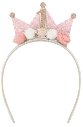 1st Birthday Princess Floral Headband First Birthday Flower Crown Hairband One Year Old Princess Tiara Number 1 Crown Tiara 1 Year Old Photo Prop for Baby Girls