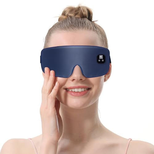 Masque pour les yeux chauffé en soie sans fil, 1500mAh Masque Chauffant Yeux, 4 Niveaux de Temps et 4 Réglages de Température Washable Lavable
