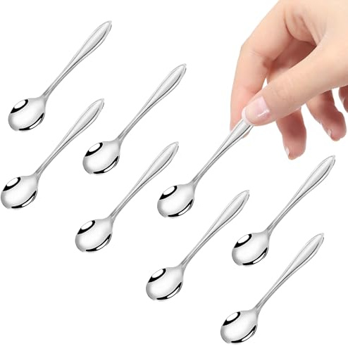 8 Stück Mini Kaffeelöffel Edelstahl, Cute Small Edelstahl Gewürz Löffel, Robuste Espressolöffel und Vielseitige Kleine Löffel für Kaffee Tee und Dessert, Spülmaschinenfest und Modern im Design