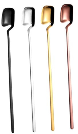 Juego de 4 Cucharas Mezcladoras de Café de Acero Inoxidable 304 | Mango Largo para Colgar en Taza, Acabado Pulido Espejo, Agarre Cómodo y Diseño de Cuchara Único Color Aleatorio