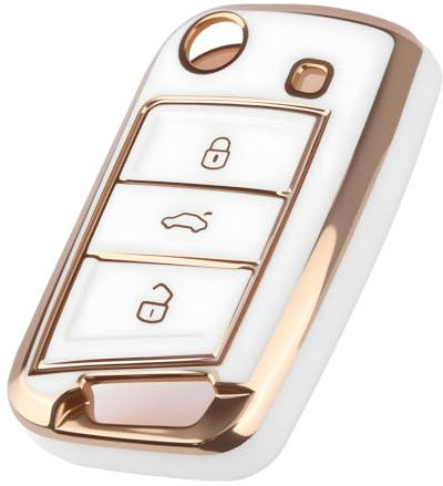 Autoschlüssel Hülle VW, Schlüsselhülle für VW Volkswagen Golf 7 Mk7 Polo Jetta Tiguan Leon Fabia Skoda, Schlüsselcover Schutz Schlüssel Gehäuse 3-Tasten - Flip Key (Weiß)
