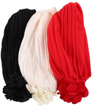 Zerodeko 3pcs Flower Turban Hat Women Elastic Head Covers Wrap Cap Vintage Beanie Headwear for Lady Hair Care Sleep Cap