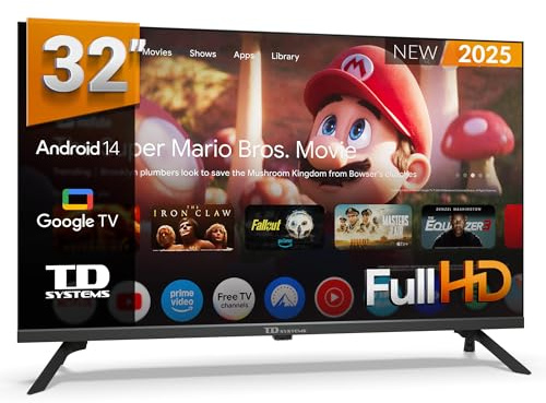 TD Systems - Smart TV 32 Pulgadas Full HD, Android 14 GTV, Television TDT HD, Modelo 2025, Televisor con 3 años de garantía - PRIME32K21FGLE