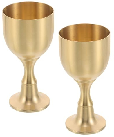 BESPORTBLE 2Pcs Brass Chalice Goblets Large Vintage Gold Communion Cups Medieval Altar Offering Bowls for Church Rituals Renaissance Fair Tabletop Decor