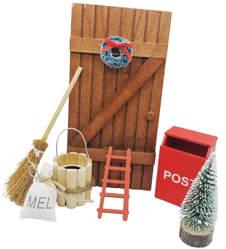 BABIBAOBEI Accessoires de maison de poupée sur le thème de Noël - Seau décoratif en bois - Boîte aux lettres miniature pour festival, décoration de Noël