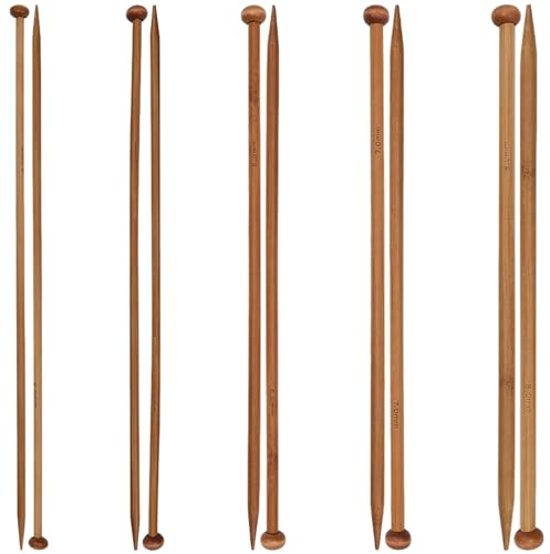 Ferri da Maglia Kit, 10 Pezzi Ferri per Lavorare a Maglia Aghi da Lana Punta Singola 4 mm - 8 mm, Set di Ferri da Maglia Legno per Professionisti e Principianti, Lunghezza 25cm/5 Taglie