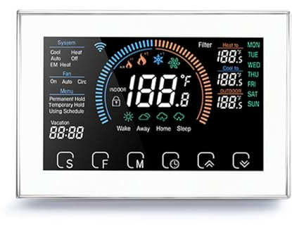 SALALIS Smart Termostat LCD Färgpekskärm med APP Röststyrning för hem- och Kontorsbruk - Programmerbar Värmepumpstermostat (Vit)