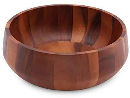 Arthur Court Acacia Wood Serving Bowl for Fruits or Salads Modern Round Shape Style 4.5 inch Tall x 11 inch Diameter Wooden Single Bowl
