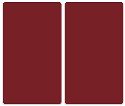 decorwelt | Herdabdeckplatten 2x30x52 cm Ceranfeldabdeckung 2-Teilig Universal Elektroherd Induktion für Kochplatten Herdschutz Deko Schneidebrett Sicherheitsglas Spritzschutz Glas Dunkel Rot