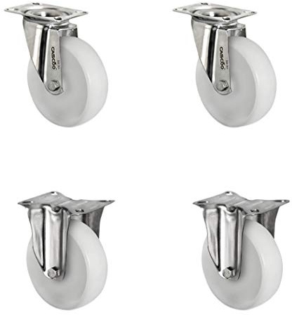 CASCOO SETSIFI125N0N0L0N Rollensatz 2 Lenkrollen, 2 Bockrollen, Polyamid, Edelstahl, Durchmesser 125 mm, Transportrollen, Gleitlager, INOX, Traglast 600 kg (4-er Pack)