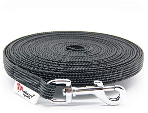 Twinkys Dog Style Schleppleine Hundeleine gummiert 15 mm breit für Hunde bis 15 kg - MIT Handschlaufe 3 Meter Schwarz Made IN Germany