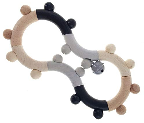 Hess Holzspielzeug 11132 - Motorik-Rassel aus Holz, in Form einer Acht, mit beweglichen Teilen, für Babys ab 6 Monaten, handgefertigt, nature schwarz, für Greifübungen