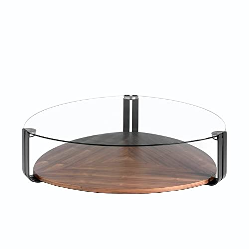 Angel Cerdá - Table Basse Triangulaire avec Plateau en Verre, Noyer et Acier Noir - Table Basse Moderne et Minimaliste - Élégante et Polyvalente - Matériaux Robustes - 135 x 135 x 32 cm