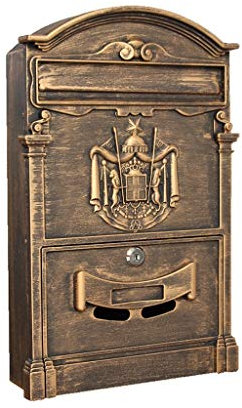 KONGY Briefkasten, Wandmontage Briefkasten Abschließbar Amerikanischer Retro Galvanisierter Stahl Wasserdicht Grosse Kapazität Briefkasten Letterbox (Farbe : Bronze)