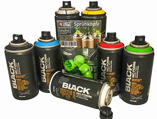 Pocket Cans in 7 Farben, Montana, kleine Sprühdosen je 150ml + Ersatzsprühköpfe