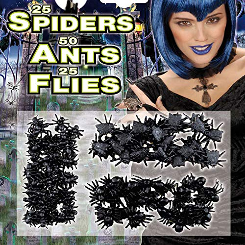 100 Schaurige Tierfiguren für Halloweenparty/Schwarz Spinnen u. Fliegen: 2 x 1 cm, Ameisen: 1 x 1 cm/Ungeziefer Streudeko als Scherzartikel/Bestens geeignet zu Halloween & Mottoparty