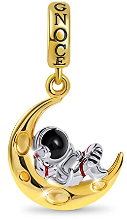 GNOCE Astronaut auf dem Mond Charms Anhänger Sterling Silber 18 Karat vergoldet Dangle Beads Charm Fit Armband/Halskette für Frauen Mädchen Tochter