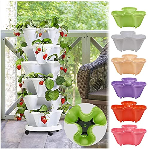 Yeehliny Blumentopf Säulentopf stapelbar, Kräuter Topf mit Untersetzer, Kunststoff Pflanztöpfen Kräutergarten Pflanzgefäß für Erdbeere, Kräuter, Blumen und Gemüse (3PCS-Beige)